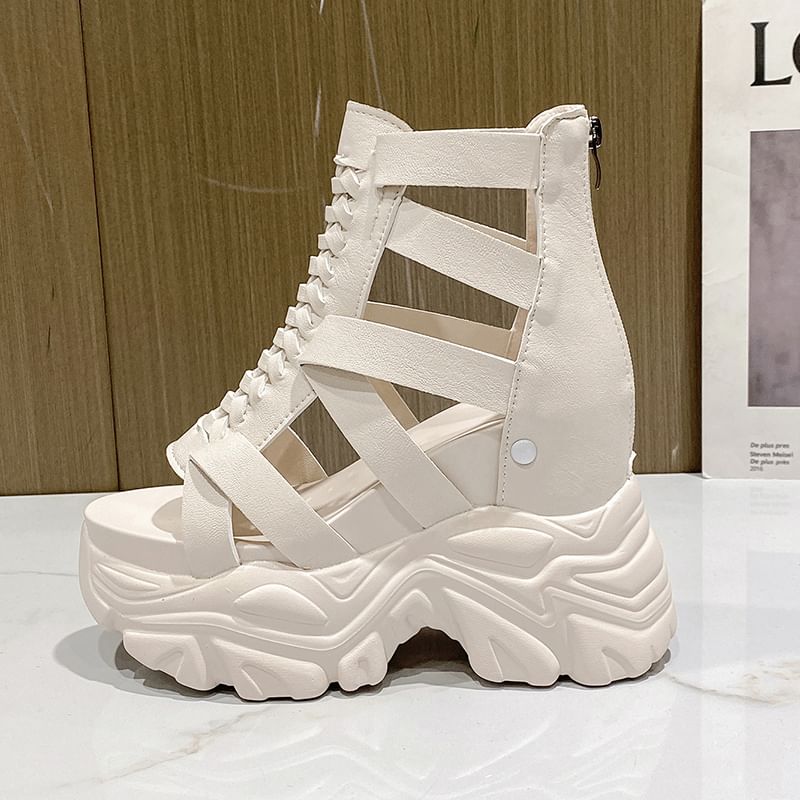 Sandals Heel Lace-Up Platform Chunky Strappy