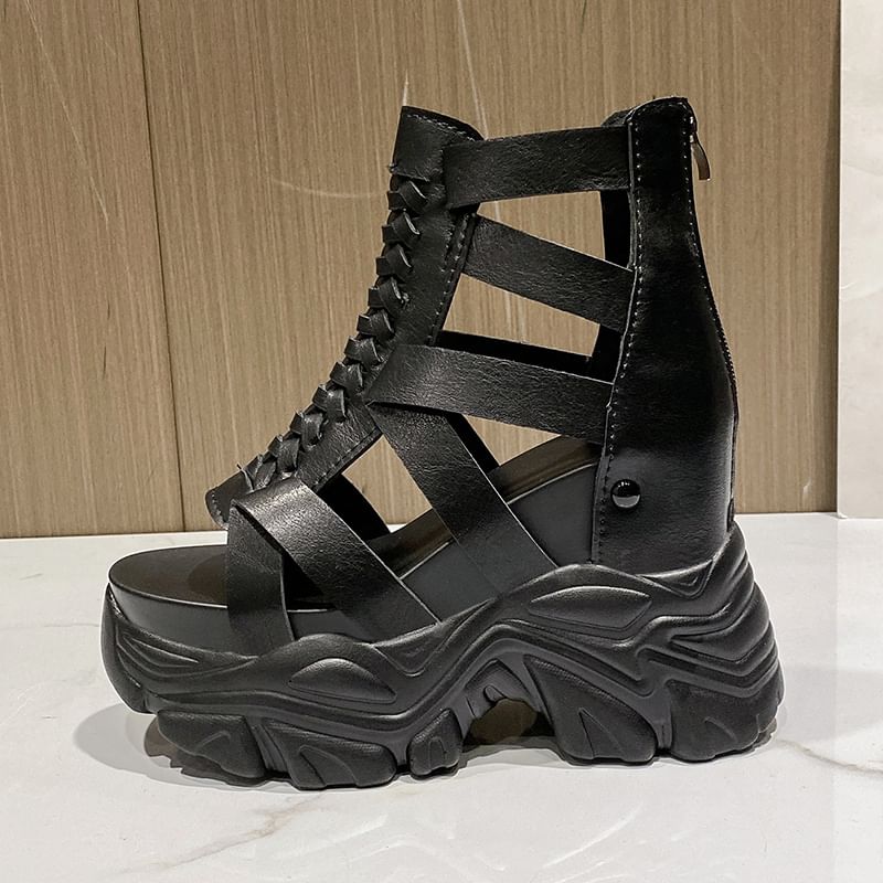 Sandals Heel Lace-Up Platform Chunky Strappy