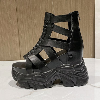 Sandals Heel Lace-Up Platform Chunky Strappy