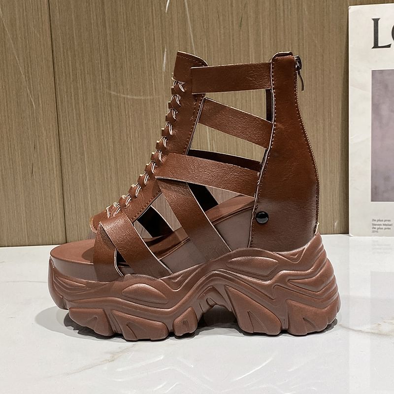 Sandals Heel Lace-Up Platform Chunky Strappy