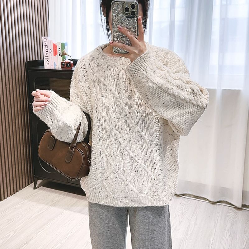 Crew Neck Cable Knit Sweater