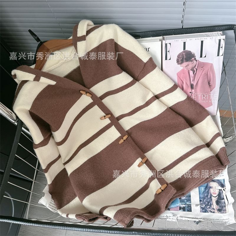 Striped Hooded Toggle Cardigan