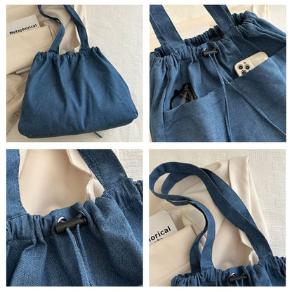 Drawstring Denim Tote Bag