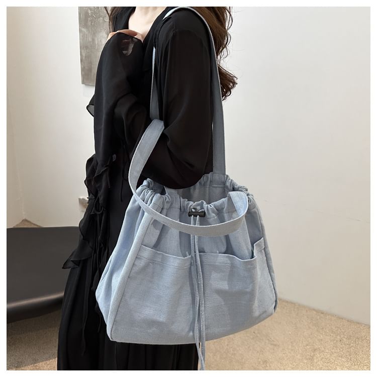 Drawstring Denim Tote Bag