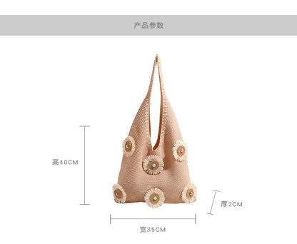 Flower Accent Knit Bag Shopper