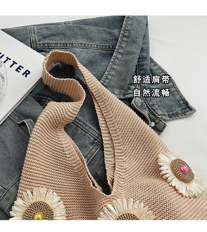 Flower Accent Knit Bag Shopper