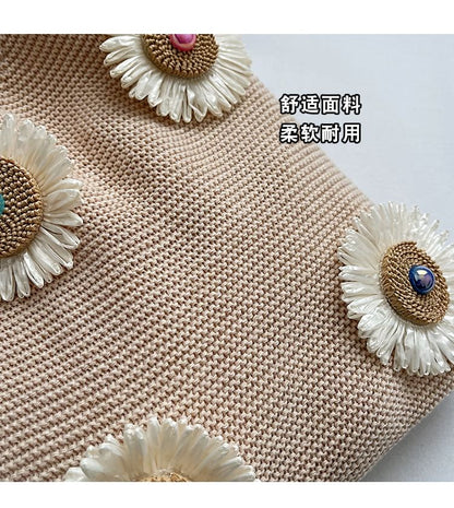 Flower Accent Knit Bag Shopper