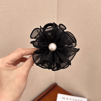 Faux Pearl Ruffle Trim Hair Tie