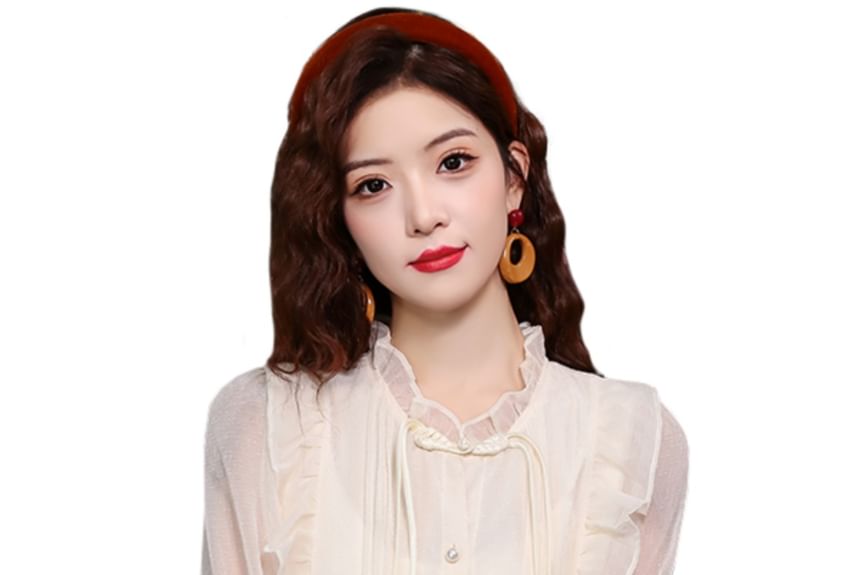 Puff-Sleeve Plain Ruffle Blouse