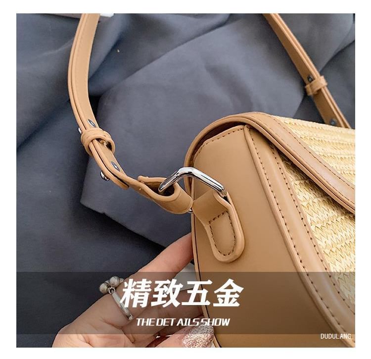 Flap Crossbody Bag Two Straw Tone