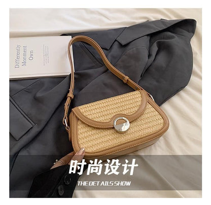 Flap Crossbody Bag Two Straw Tone