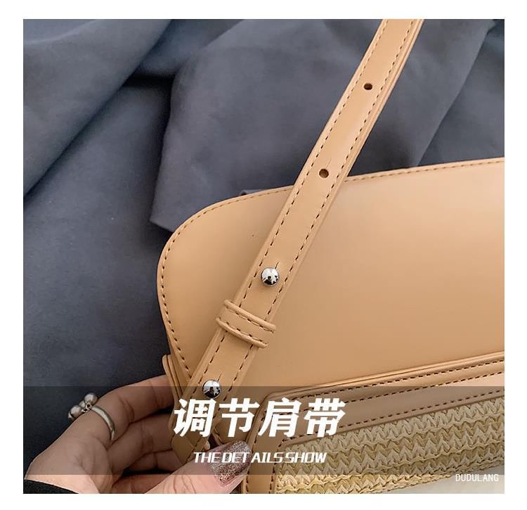 Flap Crossbody Bag Two Straw Tone