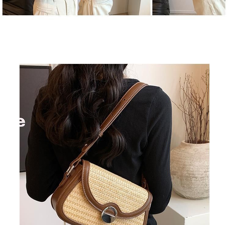Flap Crossbody Bag Two Straw Tone