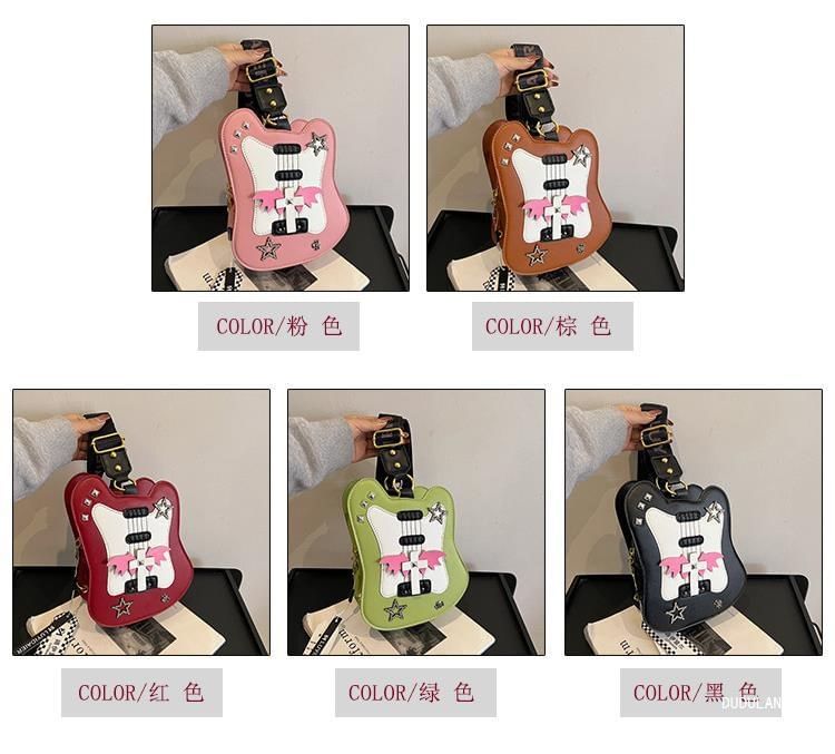 Applique Crossbody Studded Bag Violin Star