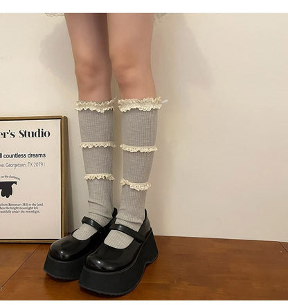 Lace Trim Knee High Socks