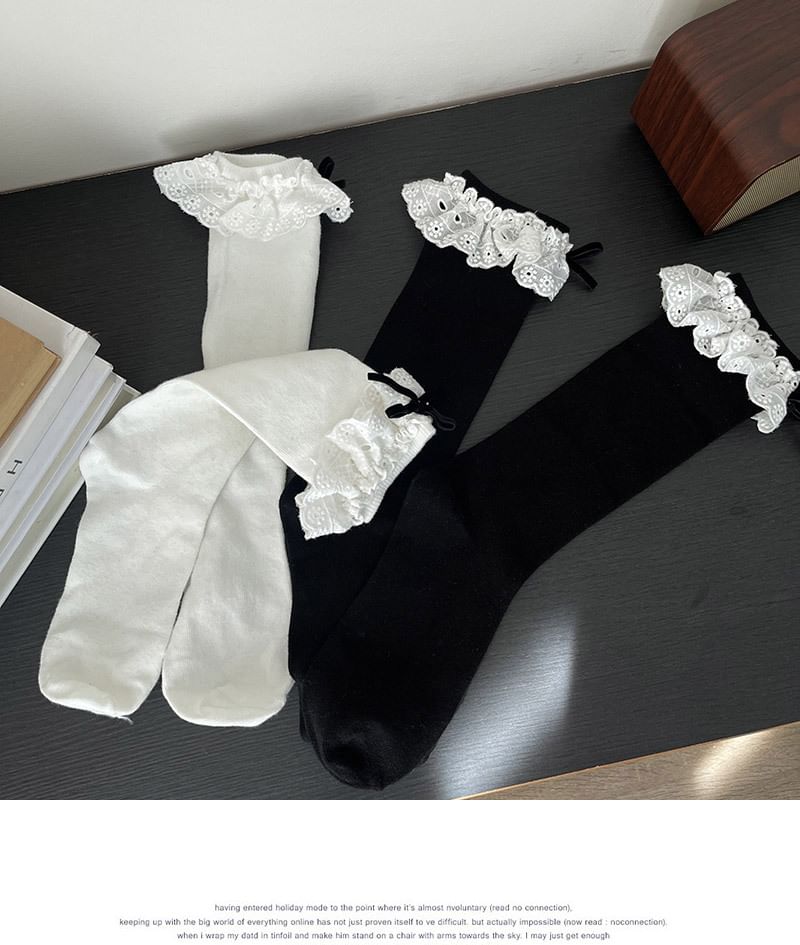 Bow Eyelet Lace Trim Socks