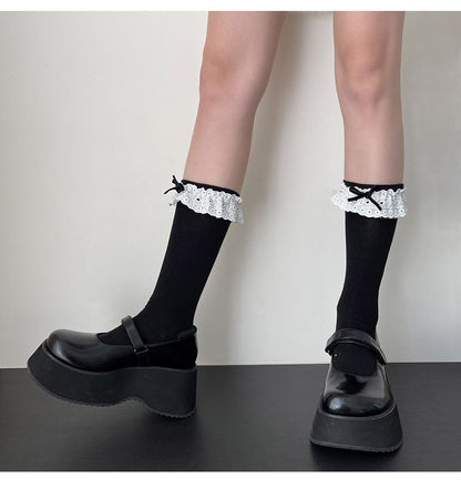 Bow Eyelet Lace Trim Socks