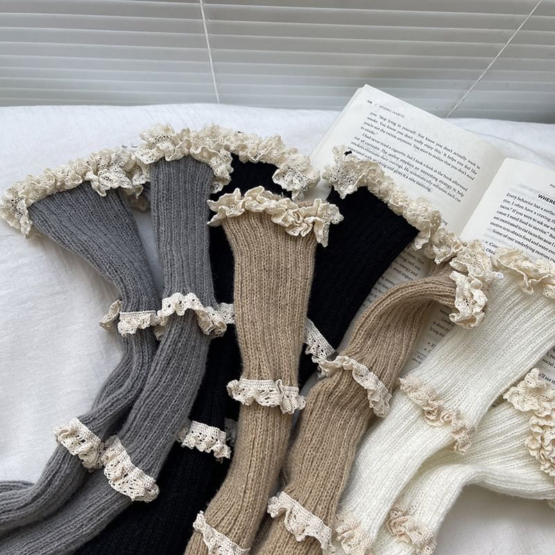 Lace Trim Knit Leg Warmers