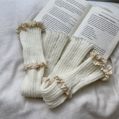 Lace Trim Knit Leg Warmers