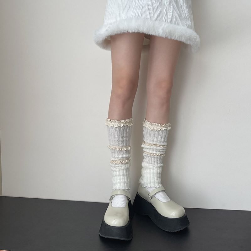 Lace Trim Knit Leg Warmers