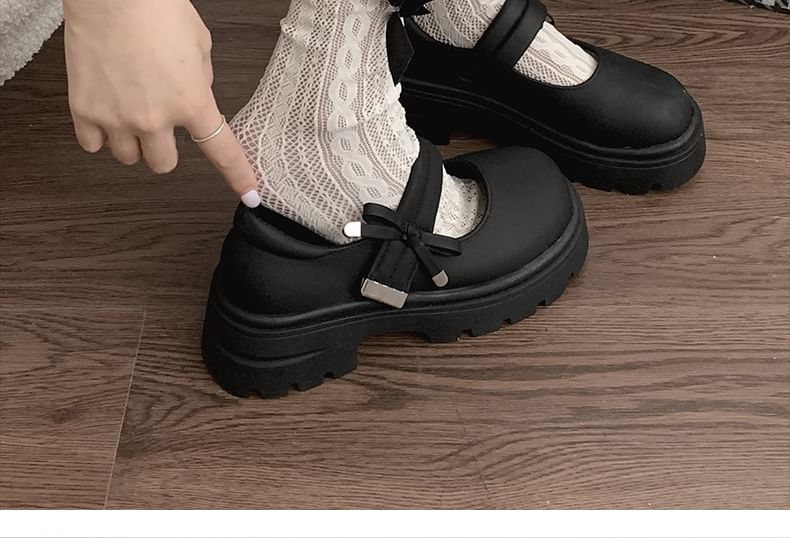 Shoes Mary Jane Bow Plain Platform
