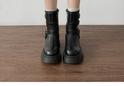 Short Buckled Plain Boots Platform