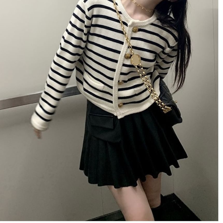 Striped Round-Neck Cardigan