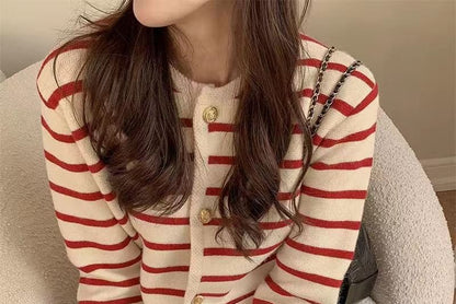 Striped Round-Neck Cardigan