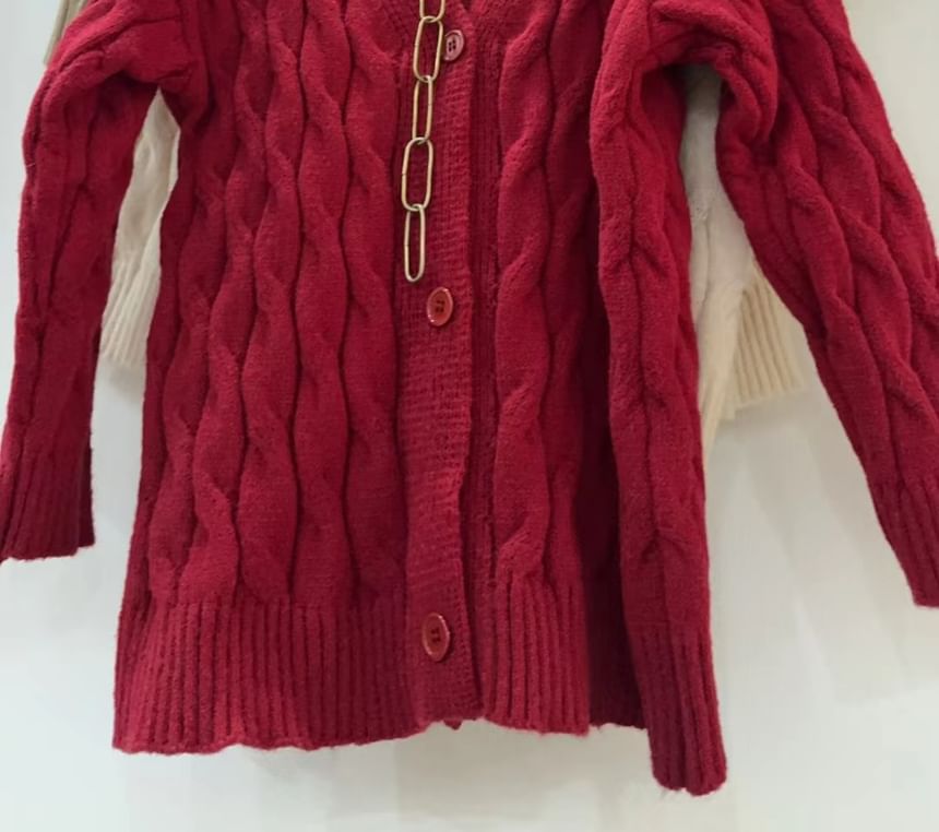 Oversized Cable-Knit V-Neck Cardigan in 7 Colors