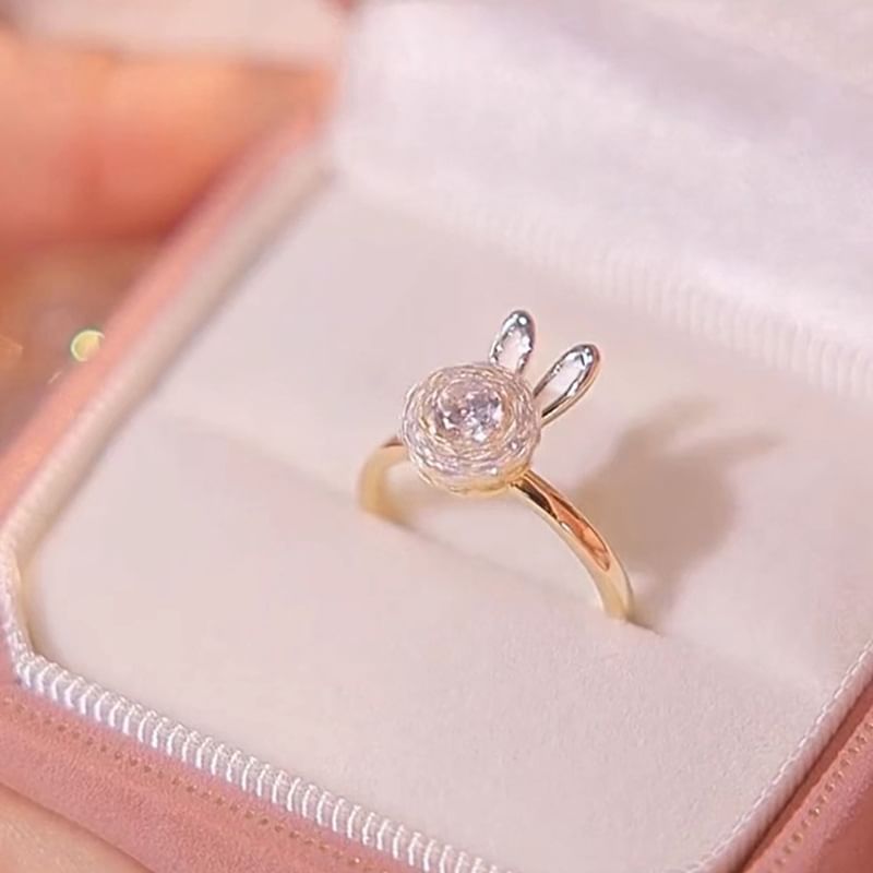 Necklace Rabbit Pendant Ring Alloy Open Rhinestone /