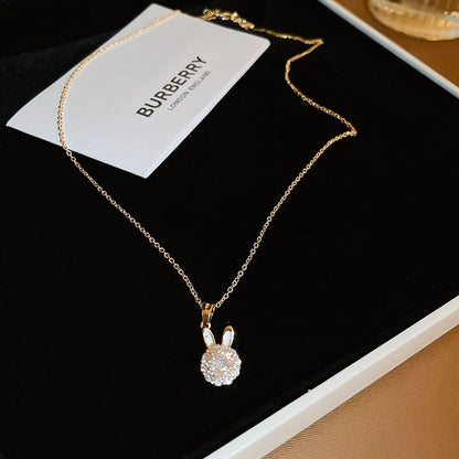 Necklace Rabbit Pendant Ring Alloy Open Rhinestone /