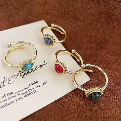 Sun Open Ring Gemstone Alloy Faux