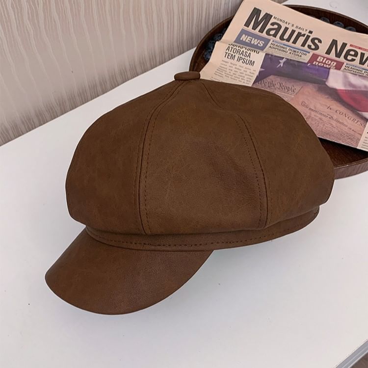 Leather Faux Newsboy Cap