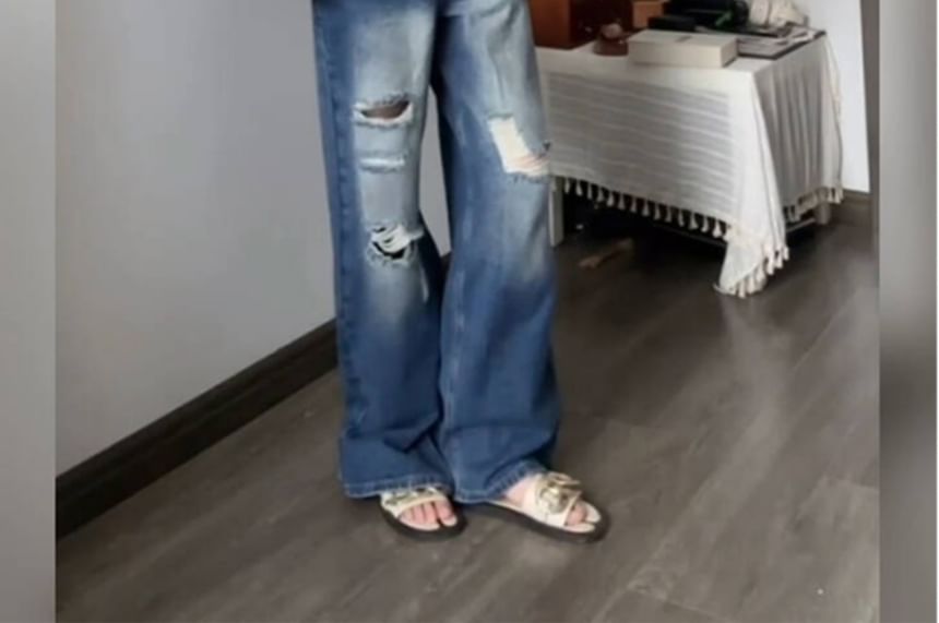 High Waist Washed Distressed Wide Leg Jeans