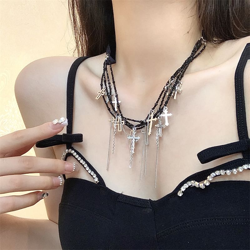 Layered Bracelet Cross Necklace /