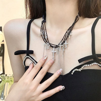 Layered Bracelet Cross Necklace /