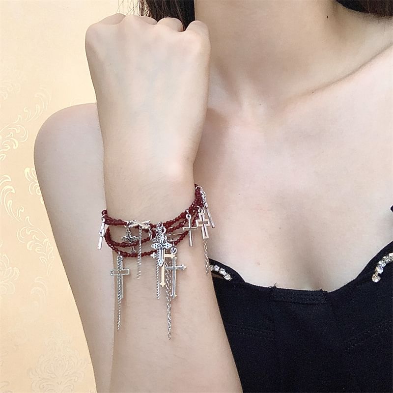 Layered Bracelet Cross Necklace /