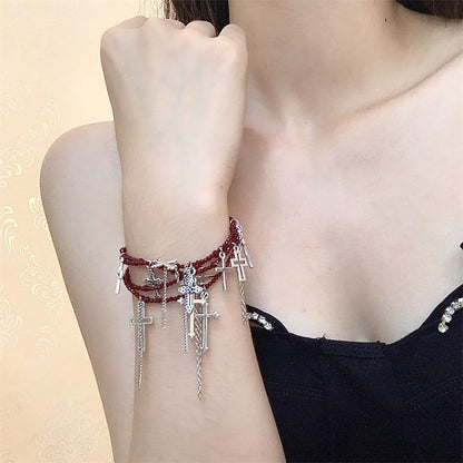 Layered Bracelet Cross Necklace /