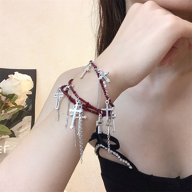 Layered Bracelet Cross Necklace /