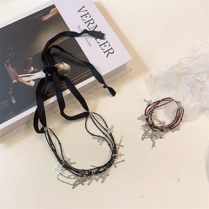 Layered Bracelet Cross Necklace /