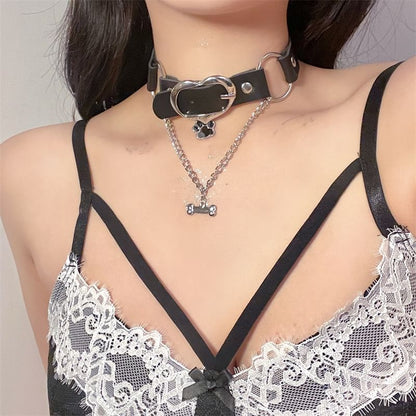 Heart Buckle Leather Choker Faux Paw