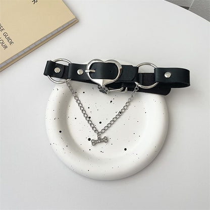 Heart Buckle Leather Choker Faux Paw