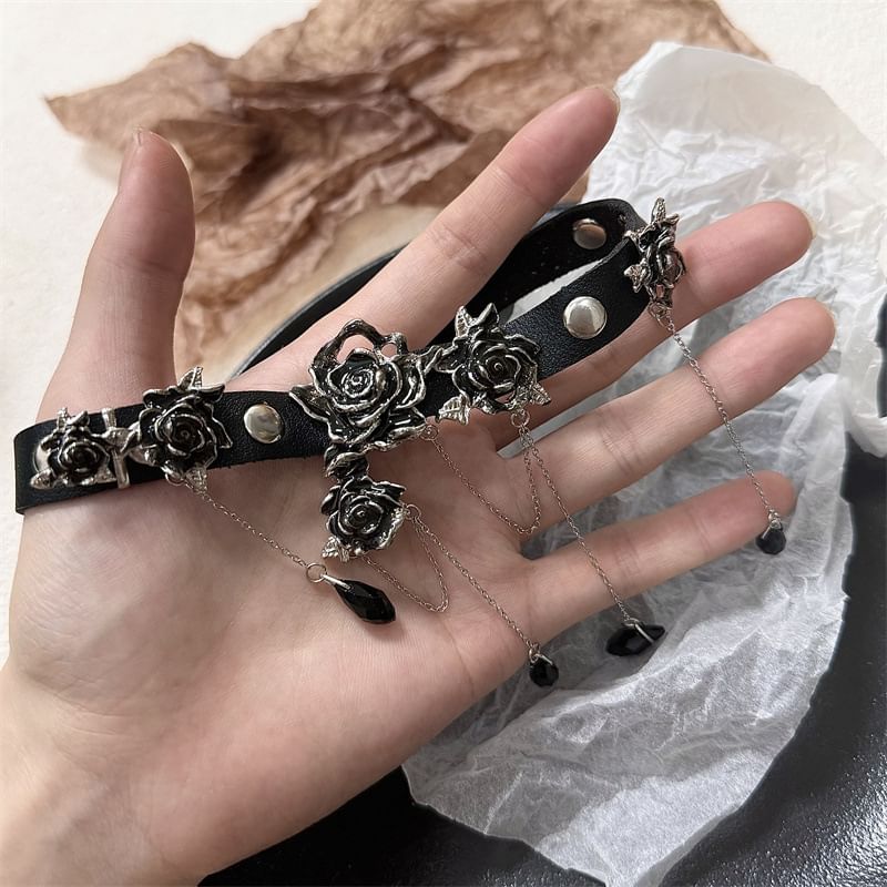 Choker Rhinestone Faux Leather