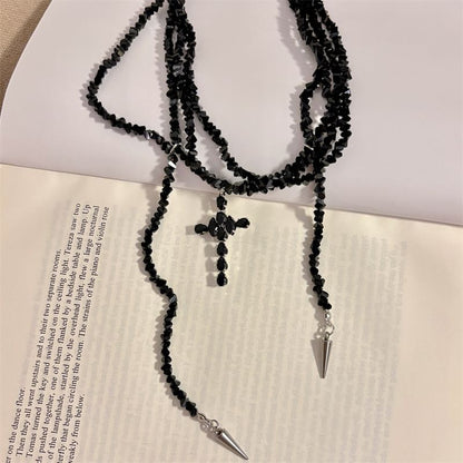 Layered Beaded Necklace Cross