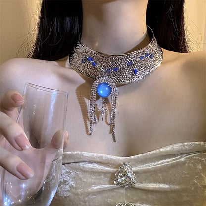 Rhinestone Choker Metallic Lariat