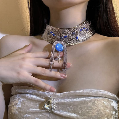 Rhinestone Choker Metallic Lariat