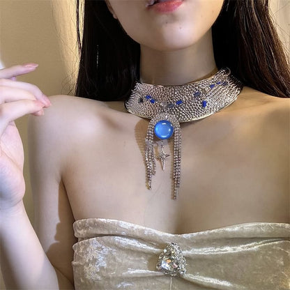 Rhinestone Choker Metallic Lariat