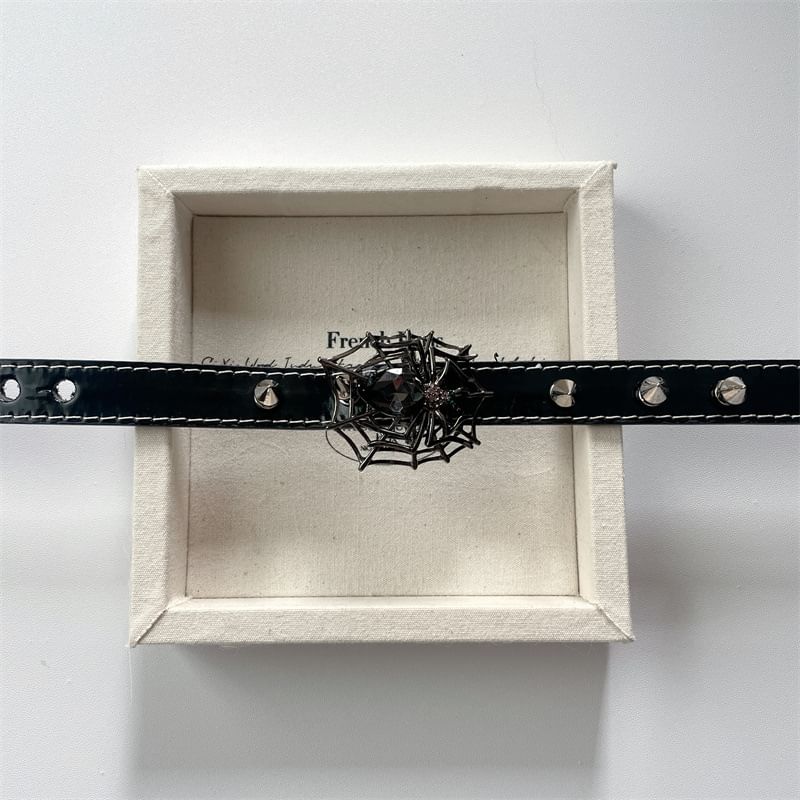 Faux Spike Stud Choker Spiderweb Leather