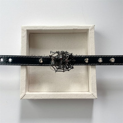 Faux Spike Stud Choker Spiderweb Leather
