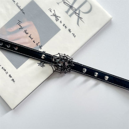 Faux Spike Stud Choker Spiderweb Leather